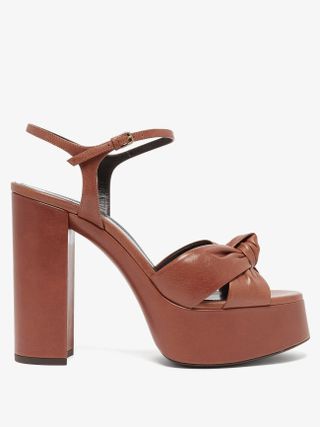 Saint Laurent + Bianca Knotted Leather Platform Sandals