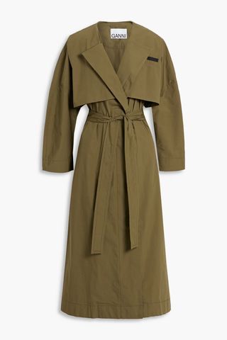 Ganni + Belted Organic Cotton-Blend Trench Coat