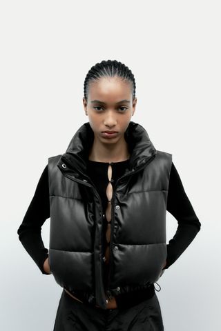 Zara + Faux Leather Puffer Vest