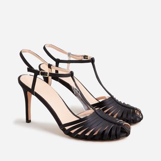 J.Crew + Rylie Caged-Toe Heels in Satin