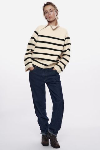 Zara + Striped Knit Zip Sweater