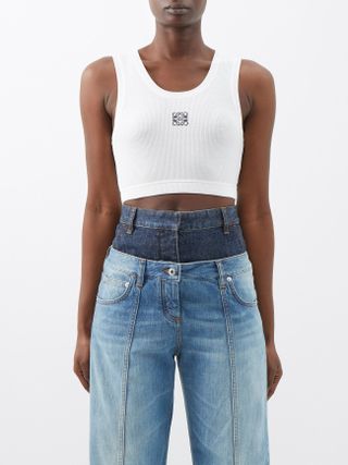 Loewe + Anagram-Embroidered Cropped Jersey Tank Top