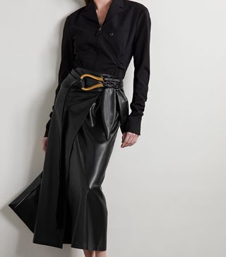 Nanushka + Amas Wrap-Effect Vegan Leather Midi Skirt
