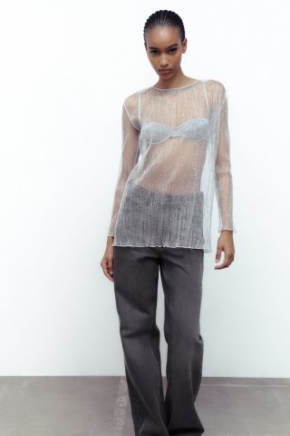 Zara + Semi-Sheer Sparkly Top