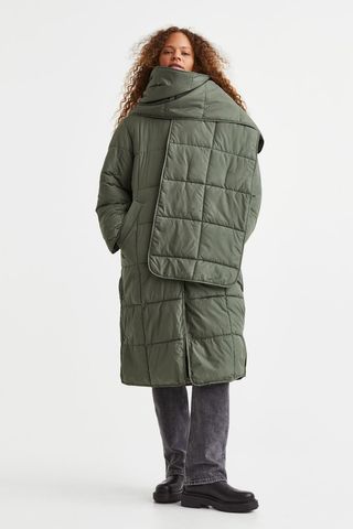 H&M + Quilted Coat With Scarf