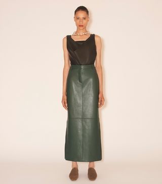 Nanushka + Kacia Midi Pencil Skirt Pine Green