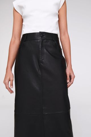 Aligne + Greta Leather Midi Skirt in Black