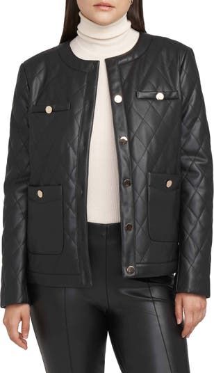 Anne Klein + Quilted Faux Leather Jacket