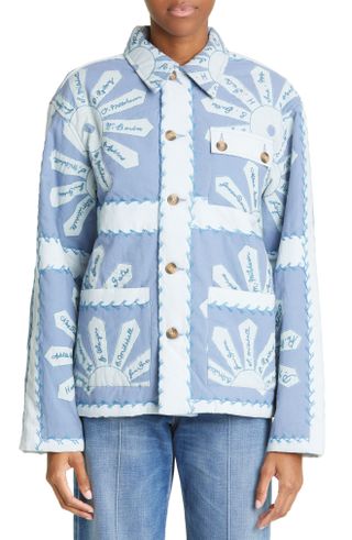 Bode + Floral Embroidered Quilted Cotton Workwear Jacket