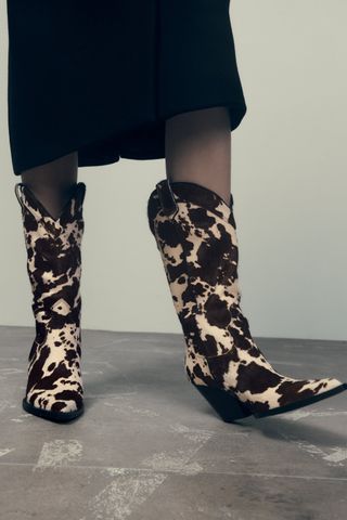 Zara + Animal-Print Leather Cowboy Boots