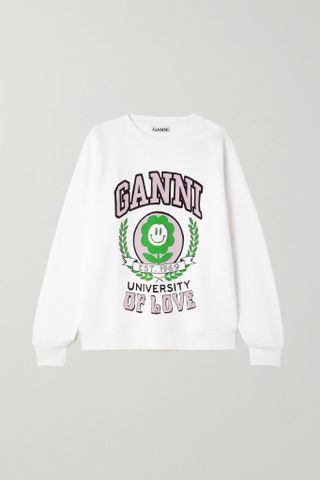 Ganni + Flower University of Love Printed Organic Cotton-Blend Jersey Sweatshirt
