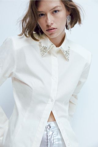 H&M + Embellished Poplin Shirt