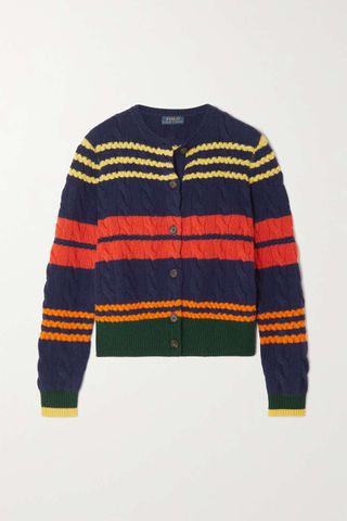 Polo Ralph Lauren + Striped Cable-Knit Wool and Cashmere-Blend Cardigan