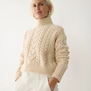 J.Crew + Cashmere Crop Cable-Knit Turtleneck Sweater