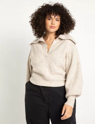 Eloquii + Oversized Collar Sweater With Puff Sleeve