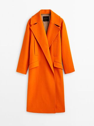Massimo Dutti + Long Wool Blend Orange Coat