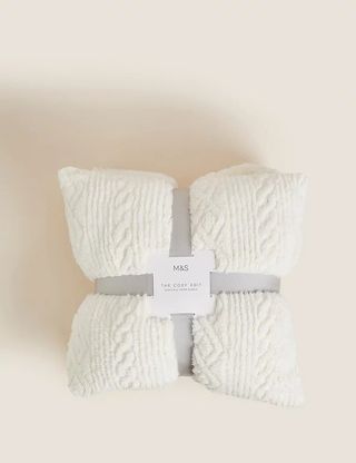 M&S Collection + Fleece Embossed Cushion and Throw Bundle