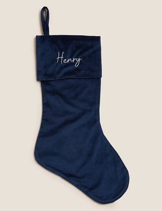 M&S Collection + Personalised Blue Velvet Christmas Stocking