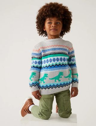 M&S Collection + Dinosaur Fair Isle Knitted Jumper