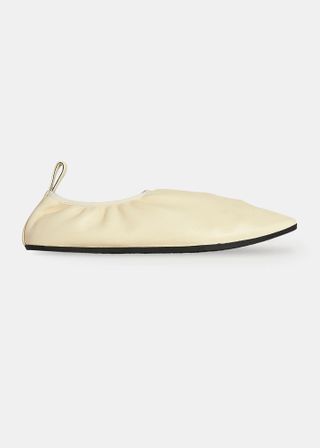 The Row + Ozzy Nappa Leather Ballet Slippers in Eggshell