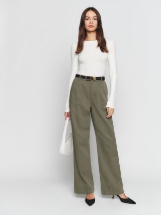 Reformation + Montauk Pleated High Rise Twill Pants
