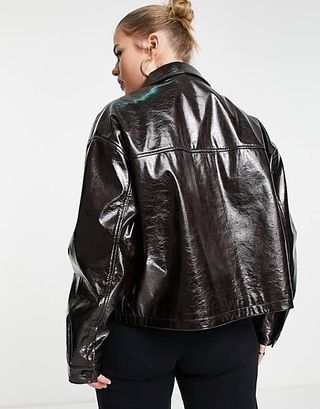 ASOS Design + Cracked Faux Leather Throw-On Jacket