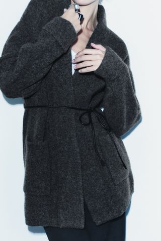 Zara + Short Knit Coat with Belt