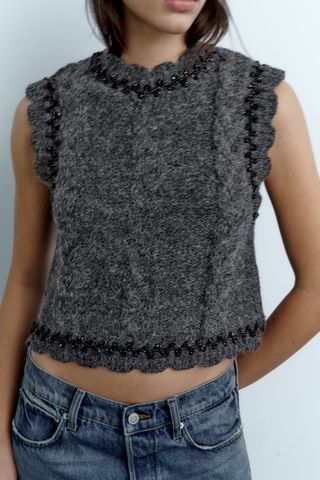 Zara + Beaded Knit Vest