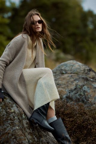 Zara + Long Wool and Alpaca Blend Knit Skirt