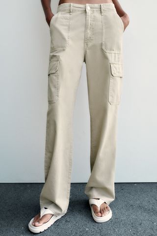 Zara + High-Rise Straight-Fit TRF Cargo Trousers