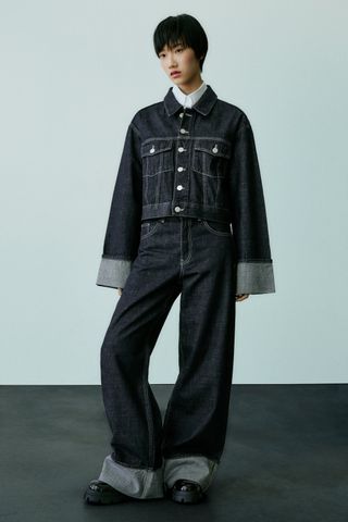 Zara + TRF Denim Jacket with Turn-Up Sleeves