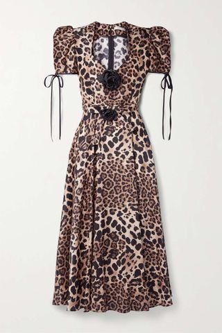 Rodarte + Asymmetric Embellished Leopard-Print Silk-Satin Midi Dress
