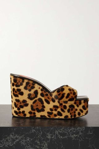 Alaïa + Leopard-Print Calf Hair Platform Sandals