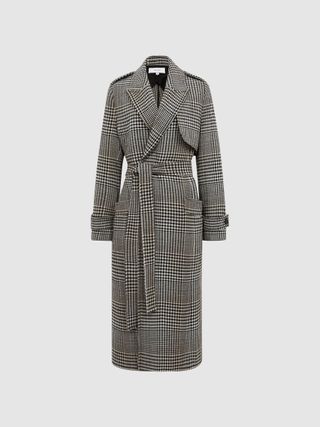 Reiss + Nara Wool Blend Check Trench Overcoat