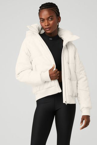 ALO + Faux Leather Boss Puffer in Ivory