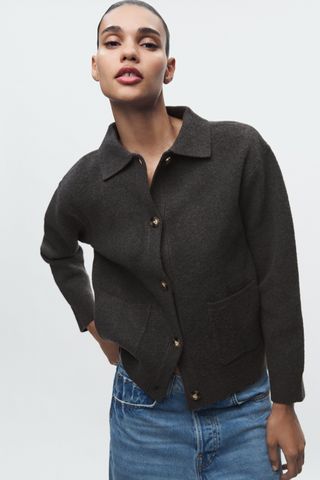 Zara + Polo Collar Knit Cardigan