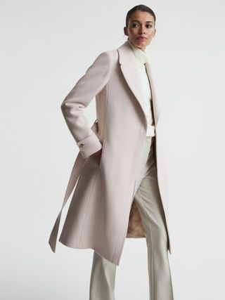 Reiss + Neutral Tor Relaxed Wool Blend Belted Coat