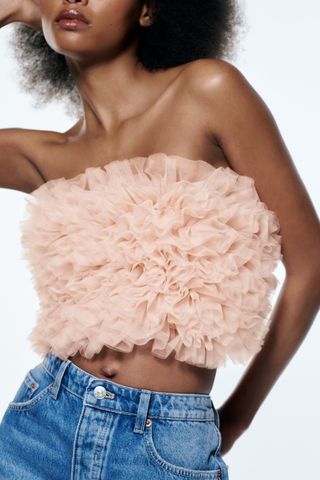 Zara + Knit Camisole With Tulle