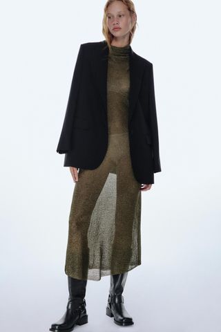 Zara + Draped Mesh Knit Dress