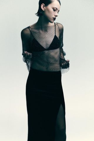 Zara + Ruched Velvet Skirt