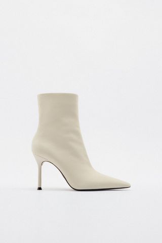 Zara + Stiletto Heel Leather Ankle Boots
