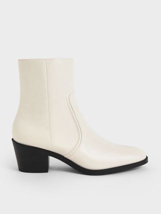 Charles & Keith + Chalk Slant Heel Ankle Boots