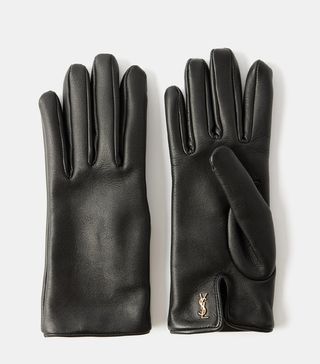 Saint Laurent + YSL-Plaque Leather Gloves