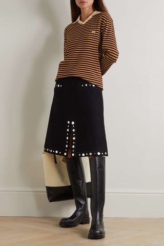Wales Bonner + Embellished Twill-Trimmed Wool Skirt