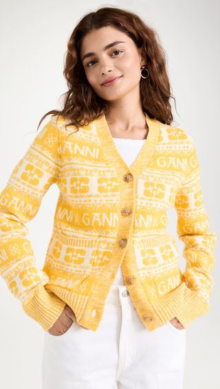 Ganni + Logo Wool Mix Cardigan