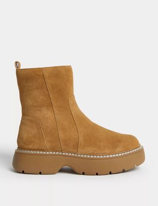 M&S Collection + Wide Fit Suede Chunky Flatform Ankle Boots