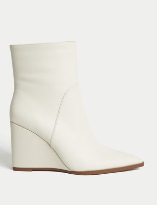 M&S Collection + Leather Wedge Pointed Ankle Boots
