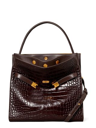 Tory Burch + Lee Radziwill Croc Embossed Leather Double Bag