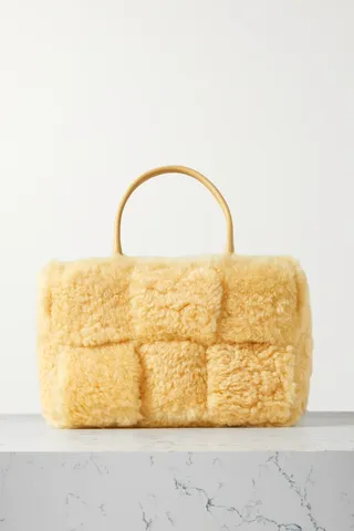 Bottega Veneta + Arco Small Leather-Trimmed Intrecciato Shearling Tote