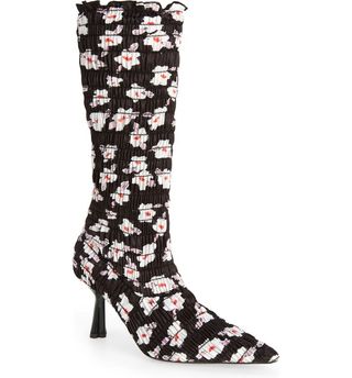 Amy Crookes + Lucienne Floral Print Shirred Stretch Boot